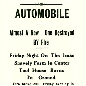 Automobile Fire News Article, early 1900's.