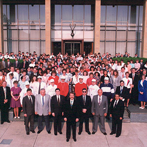 Photo of Celina employees in front of the building during company's 90th anniversary.
