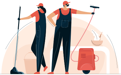 Illustration of cleaning service in an office setting.