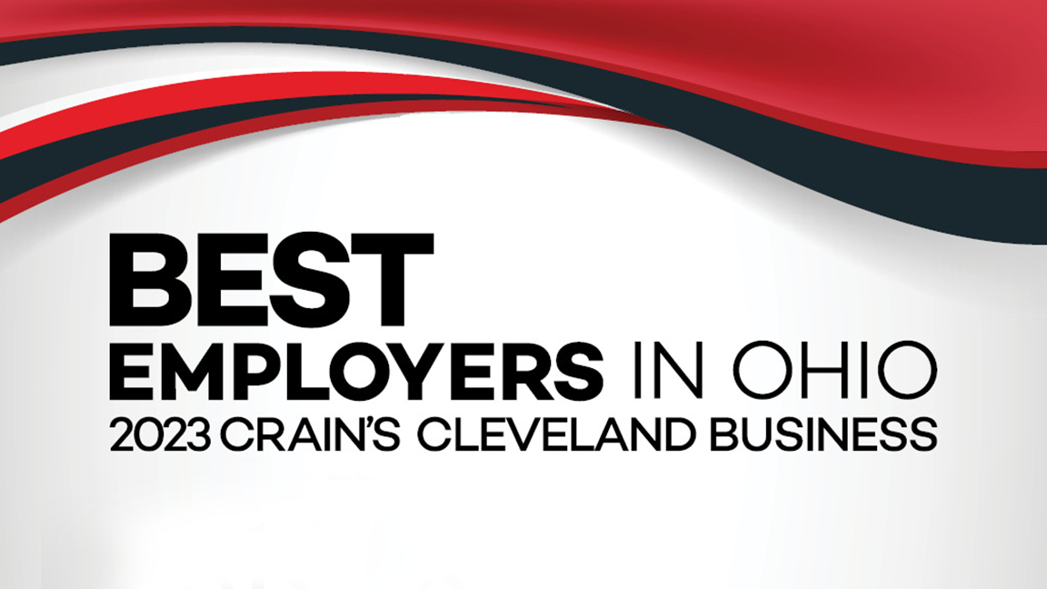 Banner image with text that reads, "Best Employers in Ohio, 2023 Crain's Cleveland Business."