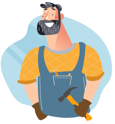Illustration of a smiling male contractor holding a hammer.